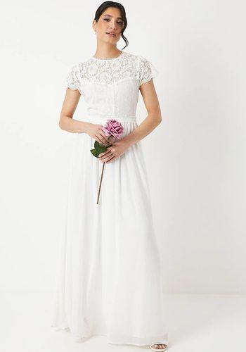 Coast Short Sleeve Eyelash Bodice Wedding Dress