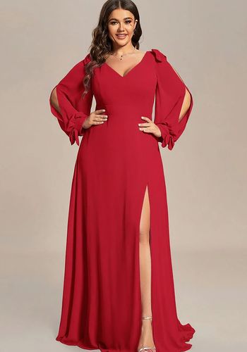 open lace back dress Long Chiffon Plus Size Bridesmaid Dresses with Ruffle Sleeves COCOMELODY PR3570PS, Hunter Green