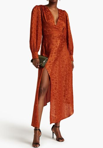 Long sleeve burnt orange autumn wedding guest dress from RONNY KOBO/ The Outnet