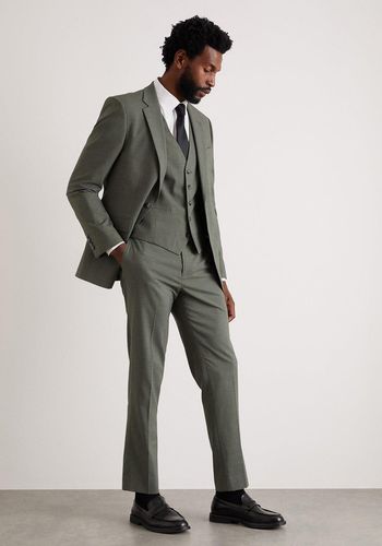 slim fit khaki fine twill suit for best man from Burton