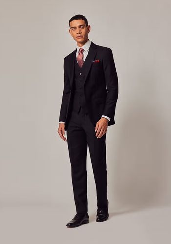 black twill 3 piece slim suit for best man from Hawes & Curtis