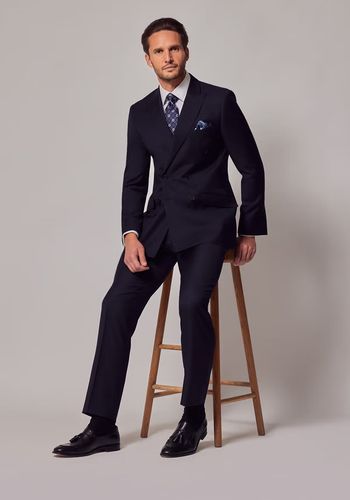 navy twill double breasted slim suit for best man