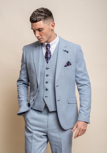 sky blue lightweight three piece suit for best man from House of Cavani