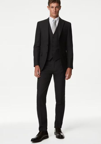 slim fit pure wool textured black suit for best man from M&S