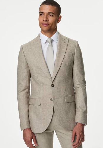 slim fit wool blend herringbone suit in neutral colour from M&S