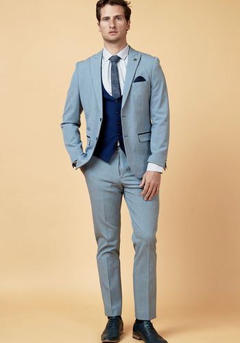 soft pastel blue check suit suit for best man with royal blue waistcoat