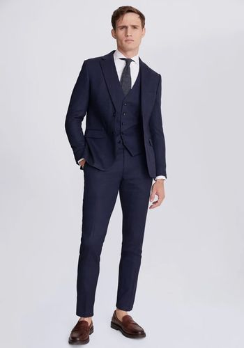 slim fit dark blue twisted yarns 3-piece suit for best man from moss bros