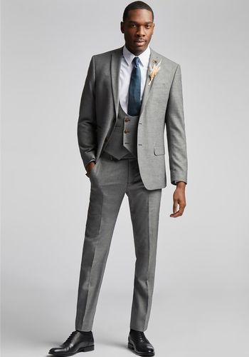 slim fit grey texture 3-piece best man suit