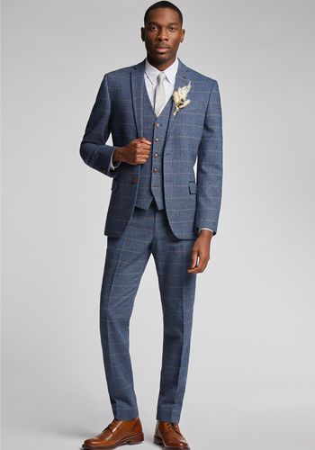 slim fit navy herringbone 3-piece best man suit