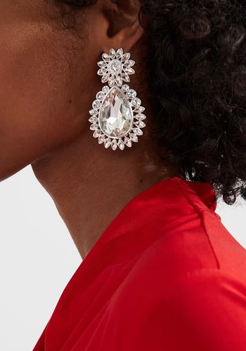 drop earrings with embellished, intricate light-catching jewels for white tie weddings