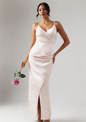 satin strappy maxi affordable bridesmaid dress in blush from Oasis