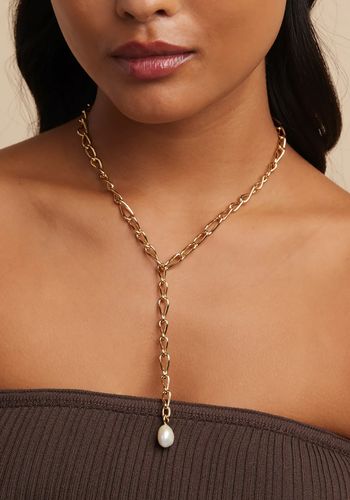 18k gold plated recycled sterling silver lariat necklace with freshwater pearl