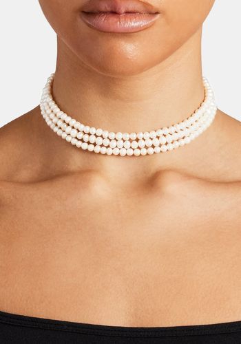 freshwater small pearl triple layer choker necklace for brides wearing strapless wedding dresses