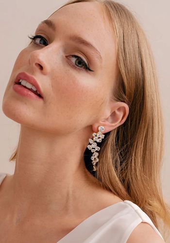 18k gold plated dangly earrings for brides with zirconia crystals in a glittering cascading drop