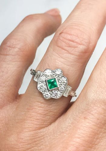 Darcy Vintage Emerald & Diamond Cluster Engagement Ring