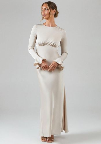 long sleeve winter bridesmaid dress with flute hem in champagne 