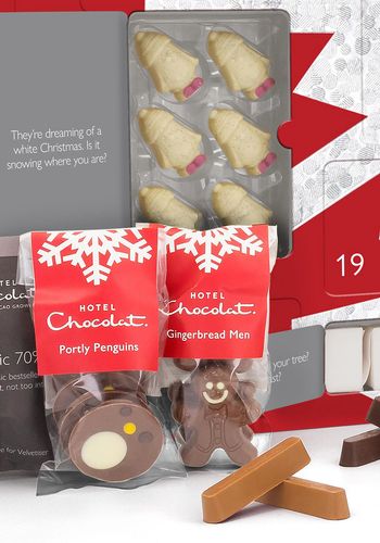 hotel chocolat advent calendar product selection with different chocolate treats included