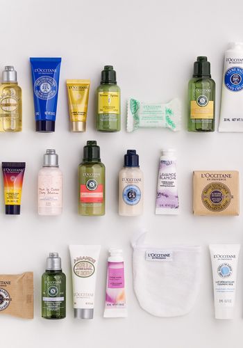 L'Occitane beauty advent calendar product selection, with 24 body, hair and skincare items.