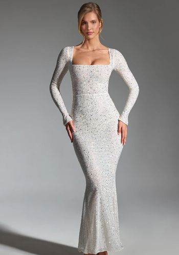 long sleeve embellished fishtail wedding dress from Oh Polly for party season brides