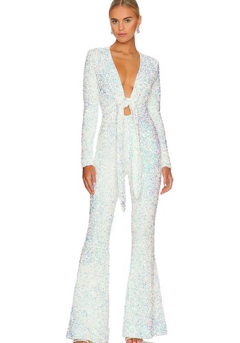 party season bridal jumpsuit with open front with tie closure allover sequin detail