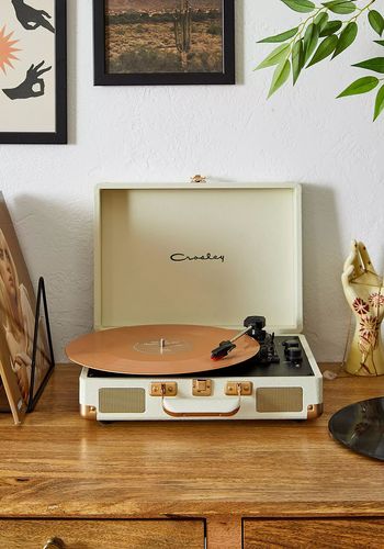 cream vinyl record player with bluetooth input and output for unique christmas gift idea for him