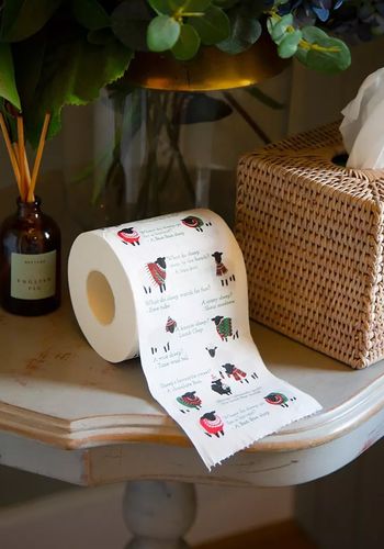 fun festive loo roll features cute woolly sheep and sheep-themed jokes.