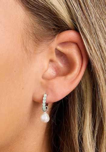 delicate aqua embellished huggie earrings with pearl 