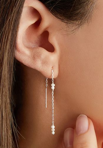 delicate solid sterling silver mini pearl ear threaders with genuine freshwater pearls