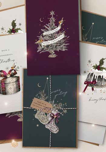 hand stamped set of luxury gold foiled Christmas cards in 4 different designs.