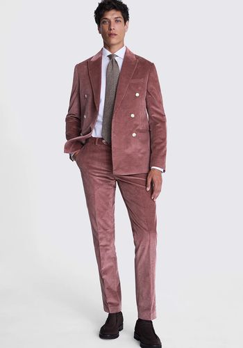 slim fit corduroy colourful wedding suit for men in rose pink