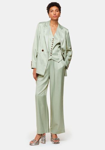 sage green satin wedding suit for guests