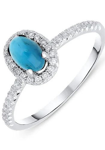 engagement ring, featuring a fine blue genuine Turquoise oval semi-precious gemstone.