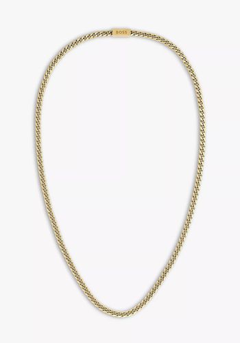 Hugo Boss curb link gold chain with a logo-engraved magnetic closure.