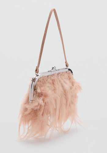 peachy nude feather bag with metallic press stud fastening