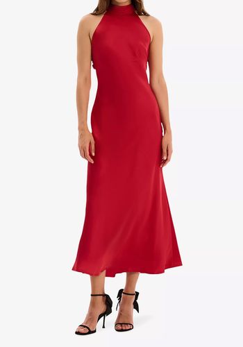 bright red halterneck satin maxi dress for bridesmaids