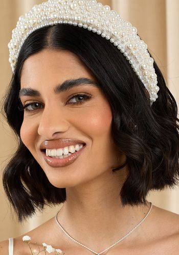 bridal crown headband with intricate pearl embellishments 