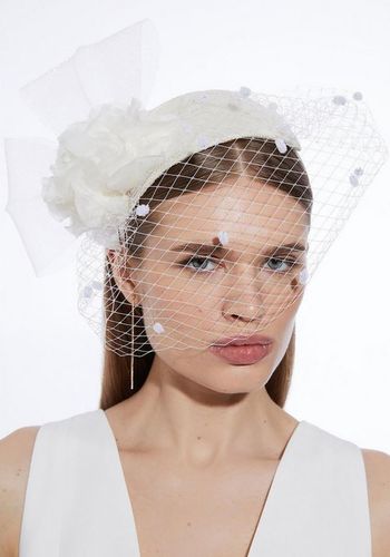 bridal crown headband fascinator with mesh veil for brides