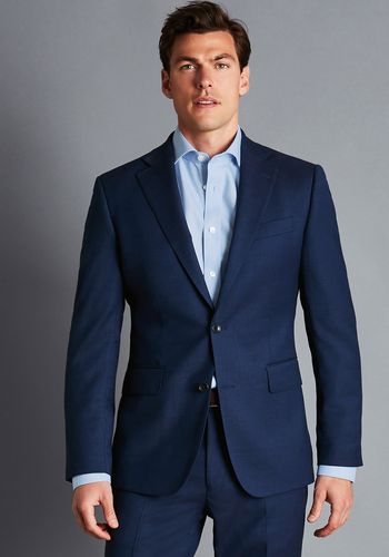 classic fit birdseye weave stretch lounge suit for weddings in dark blue/navy