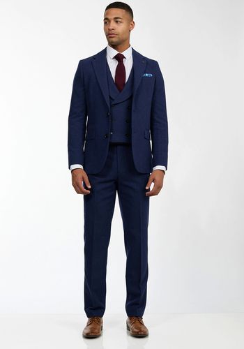 navy tweed three-piece suit for weddings