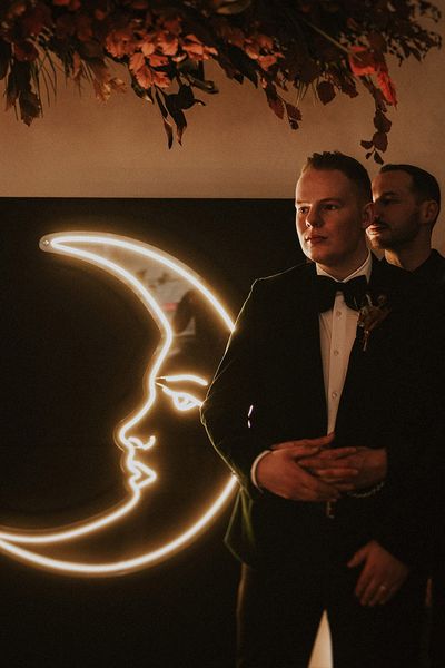 Spooky wedding at The Workshop and Loft with two grooms for gay wedding