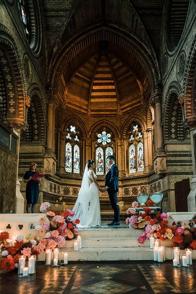 Church wedding ceremony with religious wedding readings.