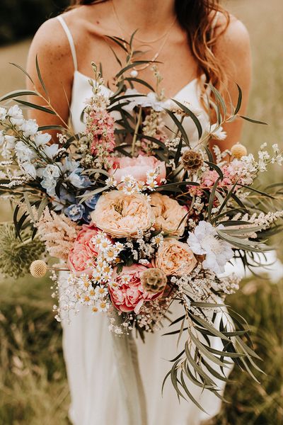 spring wedding flowers and bouquet with wildflowers