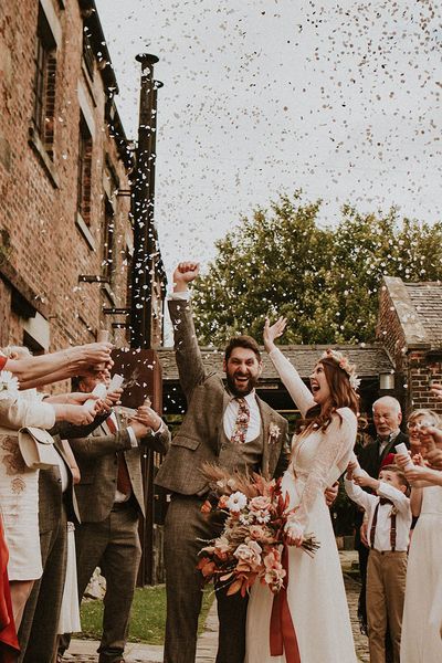 Thwaite Mills & Northern Monk Brewery wedding with confetti moment