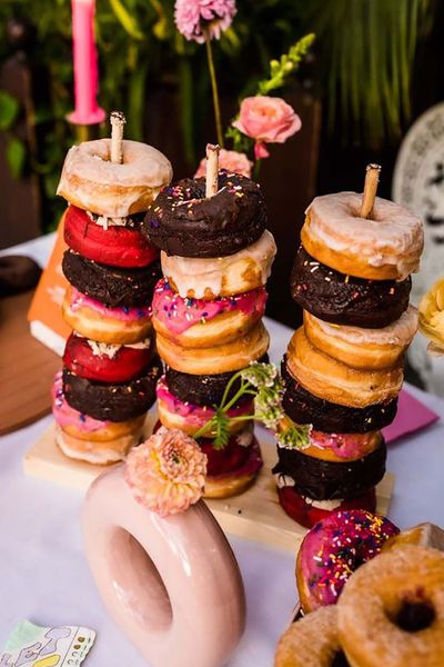 wedding dessert table with doughnuts