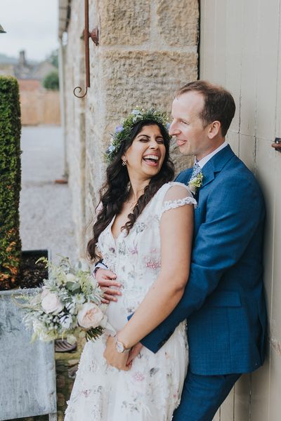 Floral Savin London Amelia dress for a whimsical wedding at The Tithe Barn, Bolton Abbey