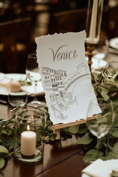 Classic, location, musical, rustic wedding table name ideas.