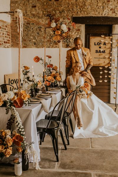 Mustard grooms suit and modern neutral wedding inspiration 