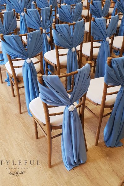 Dusty Blue chair draping. 