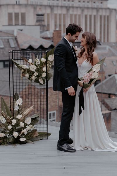 Modern Urban Jungle Wedding Inspiration at Manchester Hall with Daniel Chu dresses