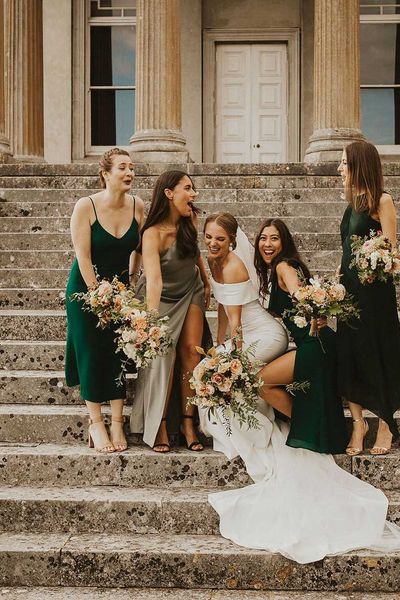 Green bridesmaid dresses inspiration - sage green, forest green, emerald green, light green, mint green and satin